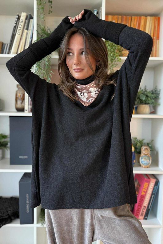 Beyond Terry Oversized Cowl Knit Black